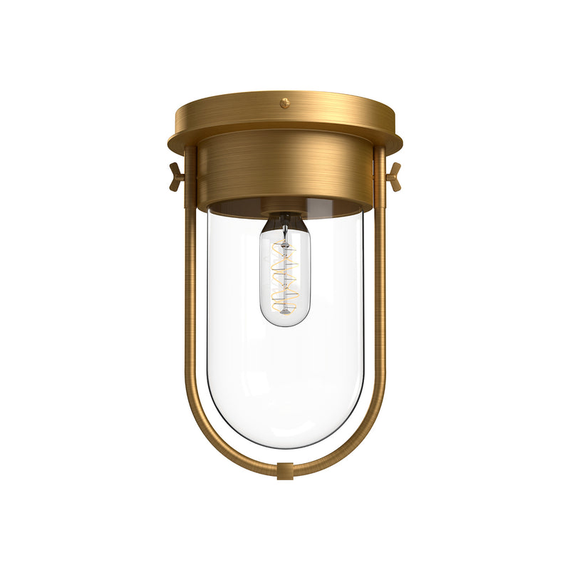 One Light Flush Mount<br /><span style="color:#4AB0CE;">Entrega: 4-10 dias en USA</span><br /><span style="color:#4AB0CE;font-size:60%;">PREGUNTE POR ENTREGA EN PANAMA</span><br />Collection: Cyrus<br />Finish: Aged Gold/Clear Glass