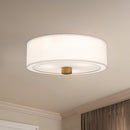 Alora - FM547924AGWL - Three Light Flush Mount - Theo - Aged Gold/White Linen