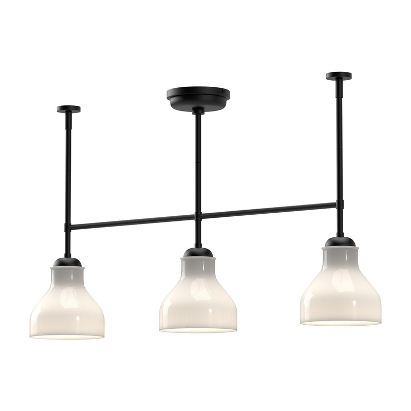 Three Light Linear Pendant<br /><span style="color:#4AB0CE;">Entrega: 4-10 dias en USA</span><br /><span style="color:#4AB0CE;font-size:60%;">PREGUNTE POR ENTREGA EN PANAMA</span><br />Collection: Westlake<br />Finish: Glossy Opal Glass/Matte Black