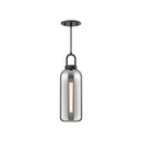 One Light Pendant<br /><span style="color:#4AB0CE;">Entrega: 4-10 dias en USA</span><br /><span style="color:#4AB0CE;font-size:60%;">PREGUNTE POR ENTREGA EN PANAMA</span><br />Collection: Soji<br />Finish: Matte Black/Smoked Solid Glass