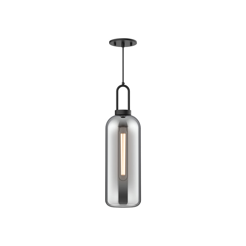 One Light Pendant<br /><span style="color:#4AB0CE;">Entrega: 4-10 dias en USA</span><br /><span style="color:#4AB0CE;font-size:60%;">PREGUNTE POR ENTREGA EN PANAMA</span><br />Collection: Soji<br />Finish: Matte Black/Smoked Solid Glass