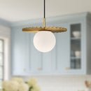 One Light Pendant<br /><span style="color:#4AB0CE;">Entrega: 4-10 dias en USA</span><br /><span style="color:#4AB0CE;font-size:60%;">PREGUNTE POR ENTREGA EN PANAMA</span><br />Collection: Plume<br />Finish: Brushed Gold/Opal Matte Glass