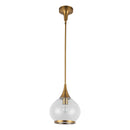 One Light Pendant<br /><span style="color:#4AB0CE;">Entrega: 4-10 dias en USA</span><br /><span style="color:#4AB0CE;font-size:60%;">PREGUNTE POR ENTREGA EN PANAMA</span><br />Collection: Hazel<br />Finish: Aged Gold/Clear Glass