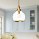 One Light Pendant<br /><span style="color:#4AB0CE;">Entrega: 4-10 dias en USA</span><br /><span style="color:#4AB0CE;font-size:60%;">PREGUNTE POR ENTREGA EN PANAMA</span><br />Collection: Hazel<br />Finish: Aged Gold/Clear Glass