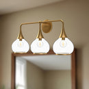 Alora - VL524326AGCL - Three Light Bathroom Fixtures - Hazel - Aged Gold/Clear Glass