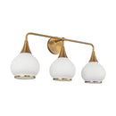 Three Light Bathroom Fixtures<br /><span style="color:#4AB0CE;">Entrega: 4-10 dias en USA</span><br /><span style="color:#4AB0CE;font-size:60%;">PREGUNTE POR ENTREGA EN PANAMA</span><br />Collection: Hazel<br />Finish: Aged Gold/Opal Matte Glass