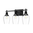 Three Light Bathroom Fixtures<br /><span style="color:#4AB0CE;">Entrega: 4-10 dias en USA</span><br /><span style="color:#4AB0CE;font-size:60%;">PREGUNTE POR ENTREGA EN PANAMA</span><br />Collection: Kingsley<br />Finish: Clear Glass/Matte Black