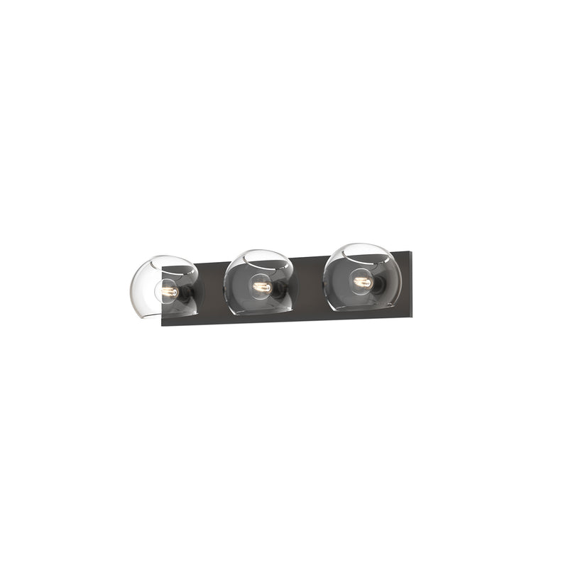 Three Light Bathroom Fixtures<br /><span style="color:#4AB0CE;">Entrega: 4-10 dias en USA</span><br /><span style="color:#4AB0CE;font-size:60%;">PREGUNTE POR ENTREGA EN PANAMA</span><br />Collection: Willow<br />Finish: Clear Glass/Matte Black