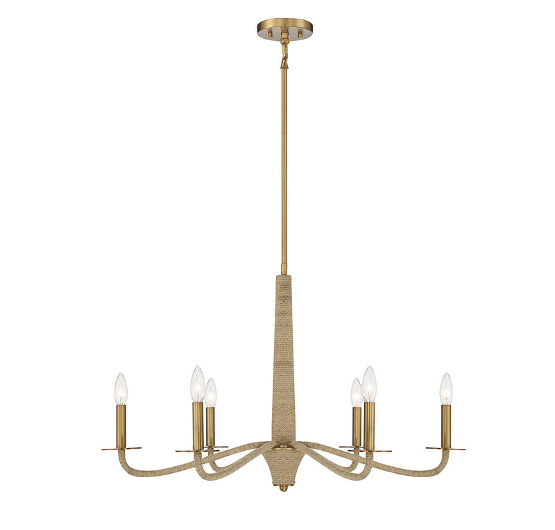 Six Light Chandelier<br /><span style="color:#4AB0CE;">Entrega: 4-10 dias en USA</span><br /><span style="color:#4AB0CE;font-size:60%;">PREGUNTE POR ENTREGA EN PANAMA</span><br />Collection: Cannon<br />Finish: Warm Brass and Rope