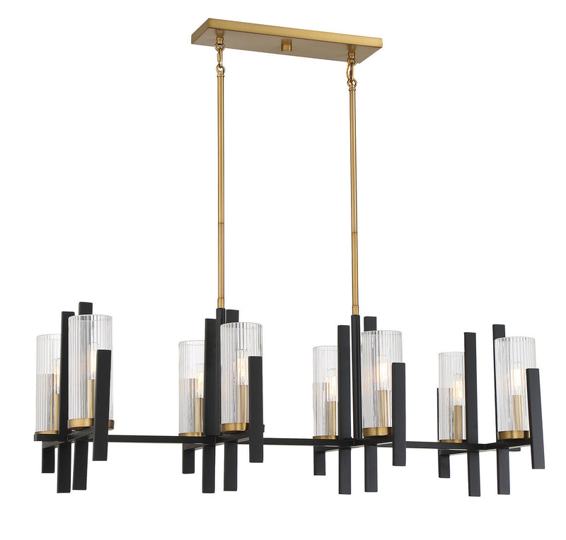 Eight Light Linear Chandelier<br /><span style="color:#4AB0CE;">Entrega: 4-10 dias en USA</span><br /><span style="color:#4AB0CE;font-size:60%;">PREGUNTE POR ENTREGA EN PANAMA</span><br />Collection: Midland<br />Finish: Matte Black with Warm Brass Acc...