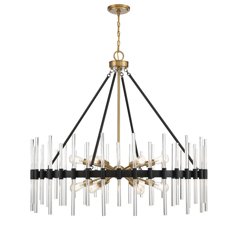 12 Light Chandelier<br /><span style="color:#4AB0CE;">Entrega: 4-10 dias en USA</span><br /><span style="color:#4AB0CE;font-size:60%;">PREGUNTE POR ENTREGA EN PANAMA</span><br />Collection: Santiago<br />Finish: Matte Black with Warm Brass Accents