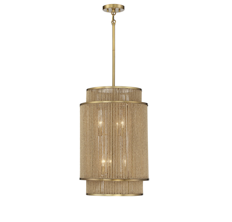 Six Light Pendant<br /><span style="color:#4AB0CE;">Entrega: 4-10 dias en USA</span><br /><span style="color:#4AB0CE;font-size:60%;">PREGUNTE POR ENTREGA EN PANAMA</span><br />Collection: Ashburn<br />Finish: Warm Brass and Rope