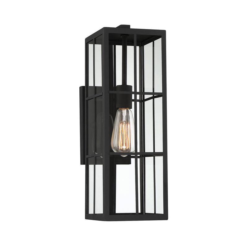 One Light Outdoor Wall Lantern<br /><span style="color:#4AB0CE;">Entrega: 4-10 dias en USA</span><br /><span style="color:#4AB0CE;font-size:60%;">PREGUNTE POR ENTREGA EN PANAMA</span><br />Collection: Ericson<br />Finish: Matte Black