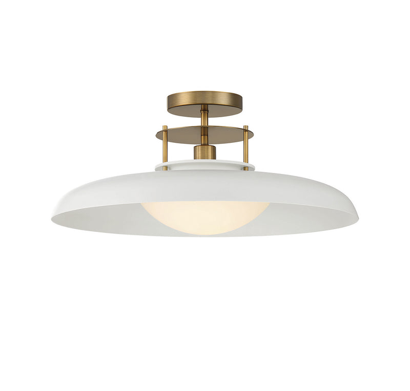 One Light Semi-Flush Mount<br /><span style="color:#4AB0CE;">Entrega: 4-10 dias en USA</span><br /><span style="color:#4AB0CE;font-size:60%;">PREGUNTE POR ENTREGA EN PANAMA</span><br />Collection: Gavin<br />Finish: White with Warm Brass Accents