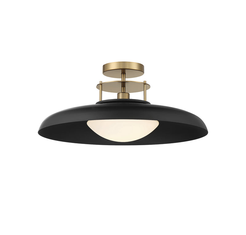 One Light Semi-Flush Mount<br /><span style="color:#4AB0CE;">Entrega: 4-10 dias en USA</span><br /><span style="color:#4AB0CE;font-size:60%;">PREGUNTE POR ENTREGA EN PANAMA</span><br />Collection: Gavin<br />Finish: Matte Black with Warm Brass Accents