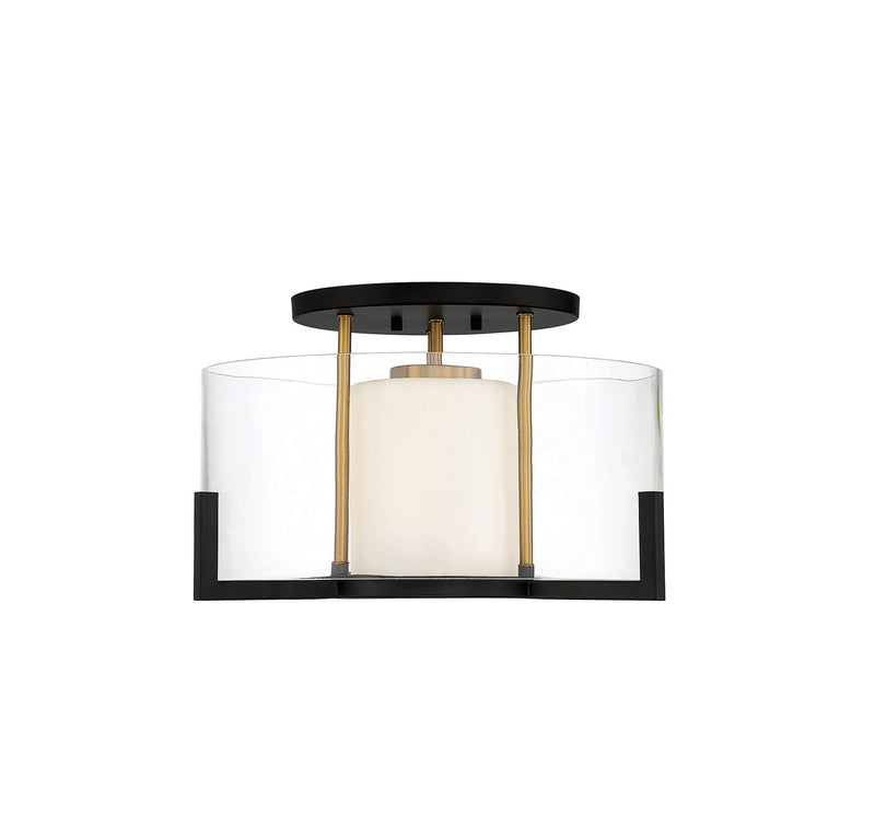 One Light Semi-Flush Mount<br /><span style="color:#4AB0CE;">Entrega: 4-10 dias en USA</span><br /><span style="color:#4AB0CE;font-size:60%;">PREGUNTE POR ENTREGA EN PANAMA</span><br />Collection: Eaton<br />Finish: Matte Black with Warm Brass Accents