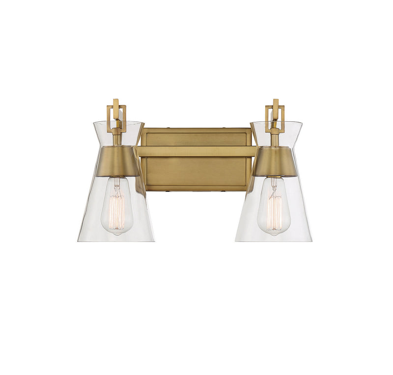 Two Light Bathroom Vanity<br /><span style="color:#4AB0CE;">Entrega: 4-10 dias en USA</span><br /><span style="color:#4AB0CE;font-size:60%;">PREGUNTE POR ENTREGA EN PANAMA</span><br />Collection: Lakewood<br />Finish: Warm Brass