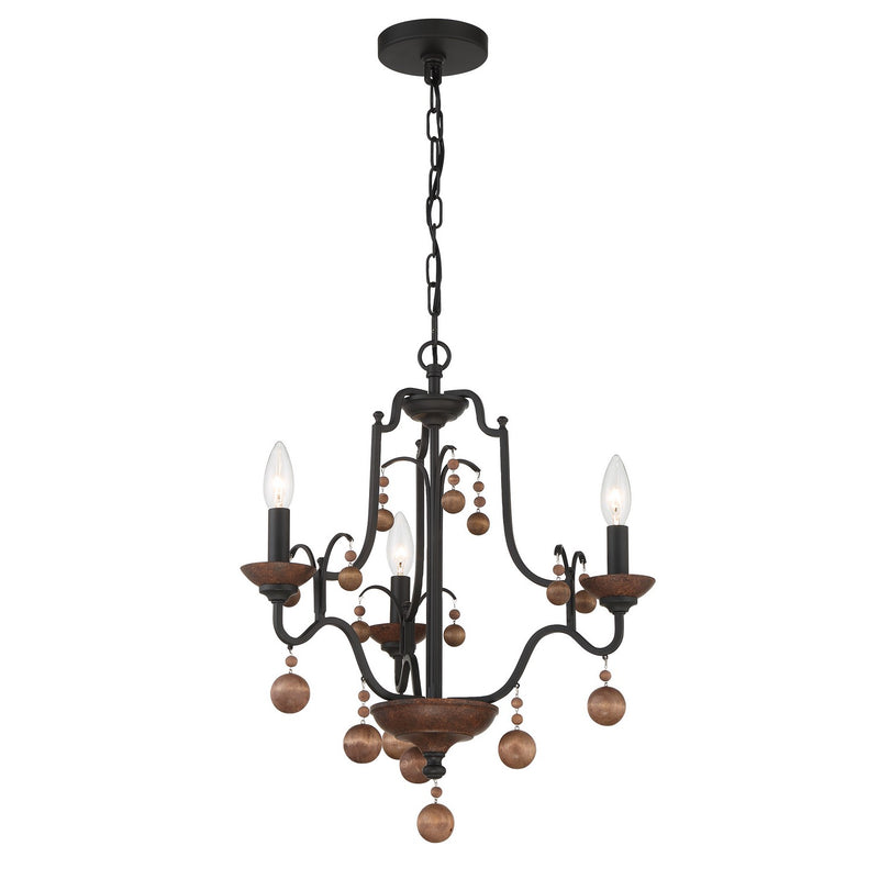 Three Light Chandelier<br /><span style="color:#4AB0CE;">Entrega: 4-10 dias en USA</span><br /><span style="color:#4AB0CE;font-size:60%;">PREGUNTE POR ENTREGA EN PANAMA</span><br />Collection: Colonial Charm<br />Finish: Old World Bronze W/Walnut Acce