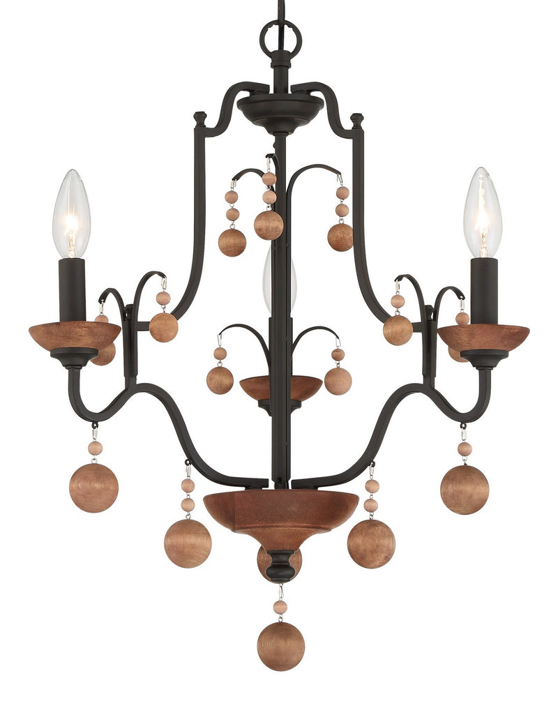 Three Light Chandelier<br /><span style="color:#4AB0CE;">Entrega: 4-10 dias en USA</span><br /><span style="color:#4AB0CE;font-size:60%;">PREGUNTE POR ENTREGA EN PANAMA</span><br />Collection: Colonial Charm<br />Finish: Old World Bronze w/Walnut