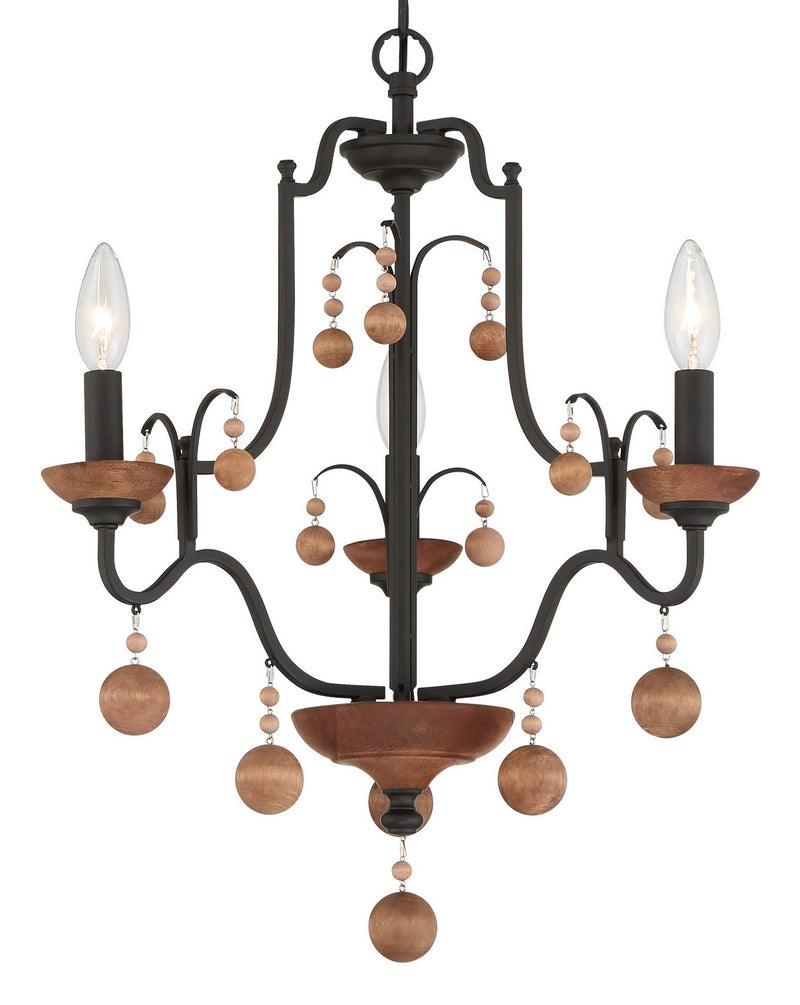 Three Light Chandelier<br /><span style="color:#4AB0CE;">Entrega: 4-10 dias en USA</span><br /><span style="color:#4AB0CE;font-size:60%;">PREGUNTE POR ENTREGA EN PANAMA</span><br />Collection: Colonial Charm<br />Finish: Old World Bronze W/Walnut Acce