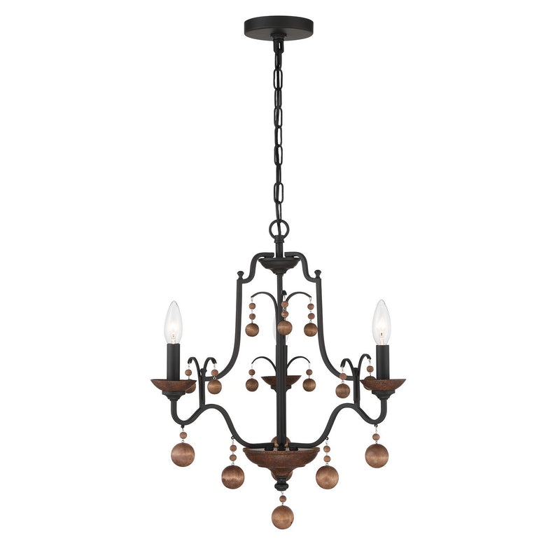 Three Light Chandelier<br /><span style="color:#4AB0CE;">Entrega: 4-10 dias en USA</span><br /><span style="color:#4AB0CE;font-size:60%;">PREGUNTE POR ENTREGA EN PANAMA</span><br />Collection: Colonial Charm<br />Finish: Old World Bronze W/Walnut Acce