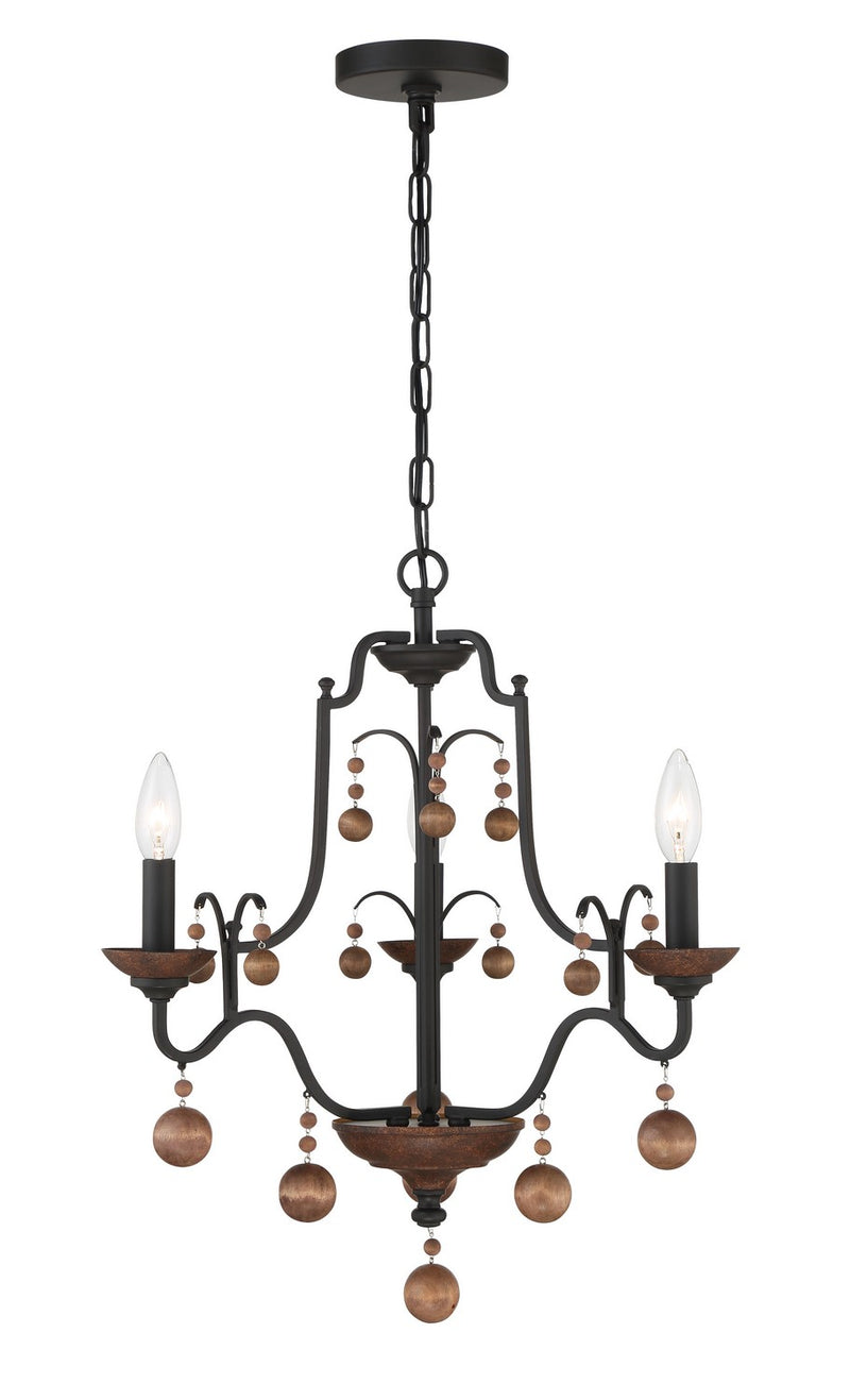 Three Light Chandelier<br /><span style="color:#4AB0CE;">Entrega: 4-10 dias en USA</span><br /><span style="color:#4AB0CE;font-size:60%;">PREGUNTE POR ENTREGA EN PANAMA</span><br />Collection: Colonial Charm<br />Finish: Old World Bronze W/Walnut Acce