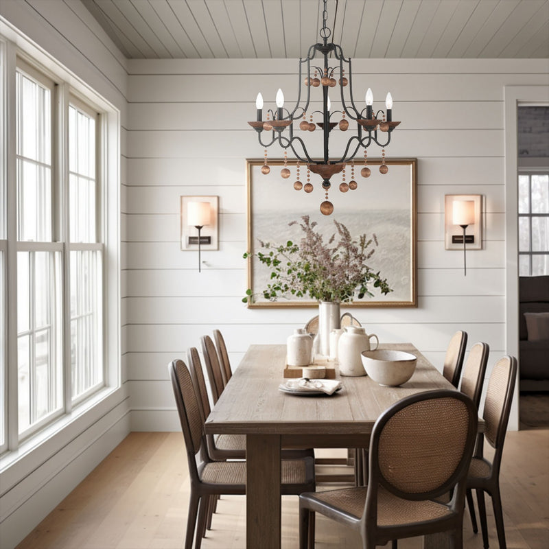 Five Light Chandelier<br /><span style="color:#4AB0CE;">Entrega: 4-10 dias en USA</span><br /><span style="color:#4AB0CE;font-size:60%;">PREGUNTE POR ENTREGA EN PANAMA</span><br />Collection: Colonial Charm<br />Finish: Old World Bronze w/Walnut