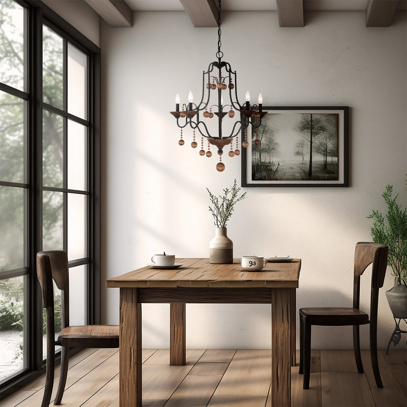 Five Light Chandelier<br /><span style="color:#4AB0CE;">Entrega: 4-10 dias en USA</span><br /><span style="color:#4AB0CE;font-size:60%;">PREGUNTE POR ENTREGA EN PANAMA</span><br />Collection: Colonial Charm<br />Finish: Old World Bronze w/Walnut