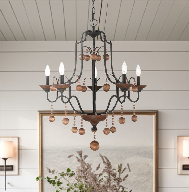 Minka-Lavery - 2665-723 - Five Light Chandelier - Colonial Charm - Old World Bronze W/Walnut Acce