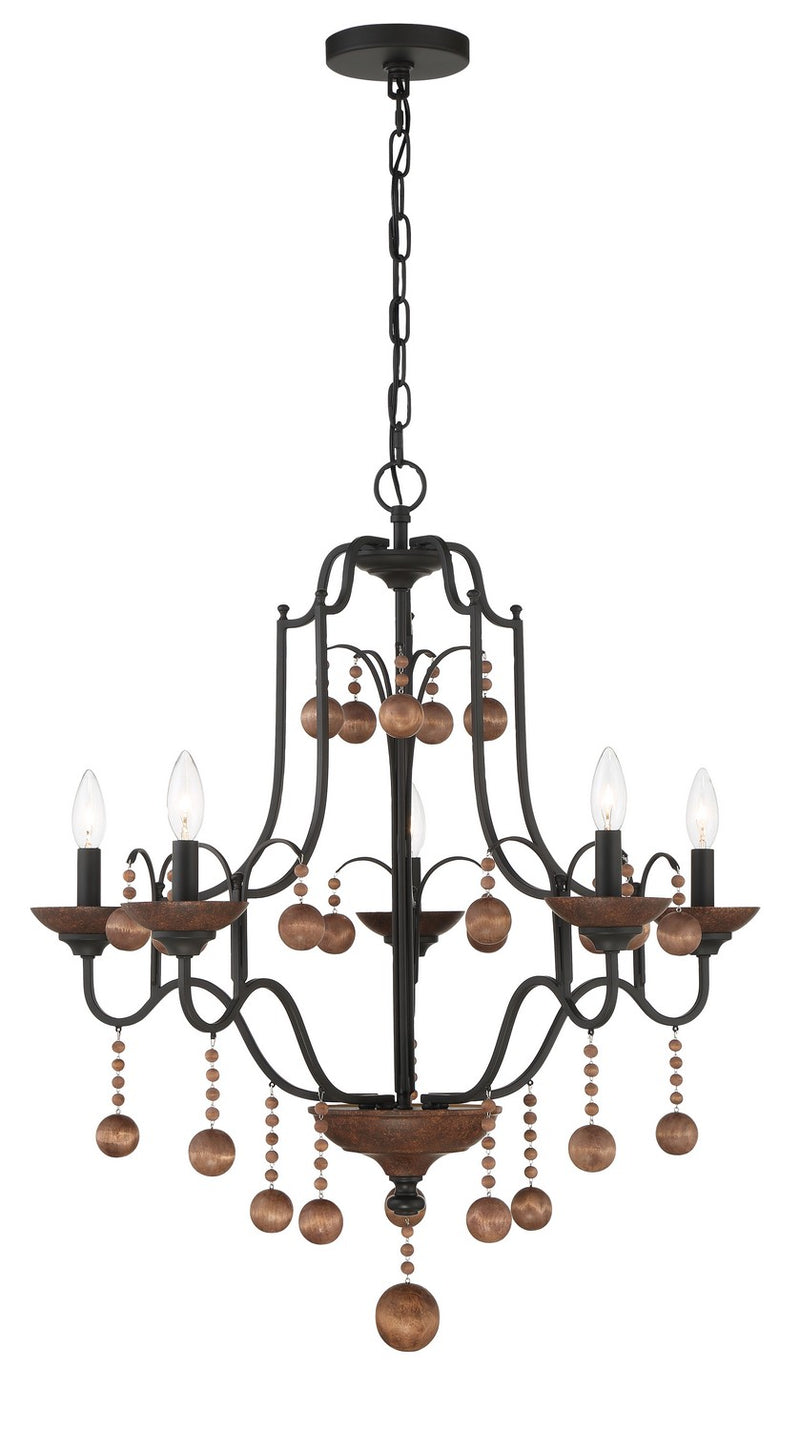 Five Light Chandelier<br /><span style="color:#4AB0CE;">Entrega: 4-10 dias en USA</span><br /><span style="color:#4AB0CE;font-size:60%;">PREGUNTE POR ENTREGA EN PANAMA</span><br />Collection: Colonial Charm<br />Finish: Old World Bronze W/Walnut Acce