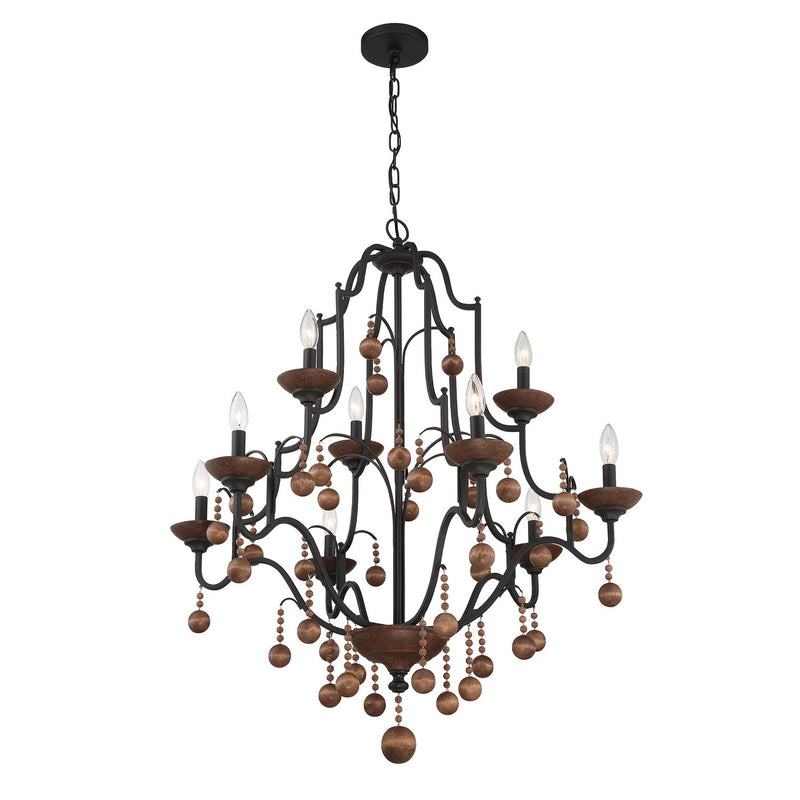 Nine Light Chandelier<br /><span style="color:#4AB0CE;">Entrega: 4-10 dias en USA</span><br /><span style="color:#4AB0CE;font-size:60%;">PREGUNTE POR ENTREGA EN PANAMA</span><br />Collection: Colonial Charm<br />Finish: Old World Bronze W/Walnut Acce