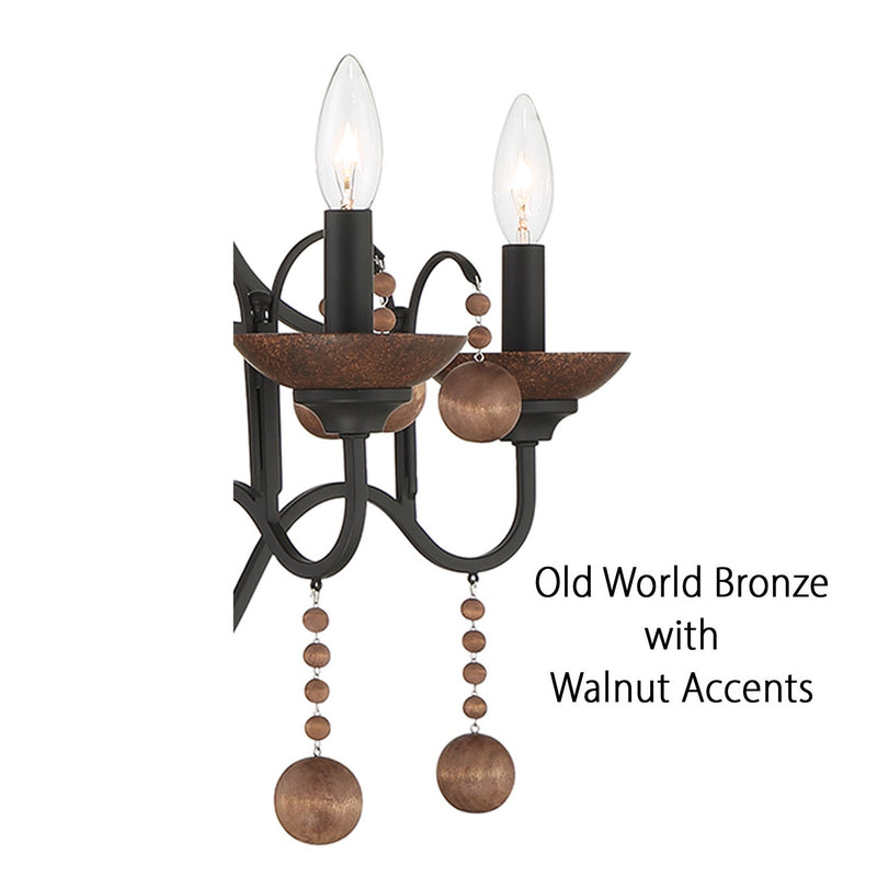 Nine Light Chandelier<br /><span style="color:#4AB0CE;">Entrega: 4-10 dias en USA</span><br /><span style="color:#4AB0CE;font-size:60%;">PREGUNTE POR ENTREGA EN PANAMA</span><br />Collection: Colonial Charm<br />Finish: Old World Bronze w/Walnut
