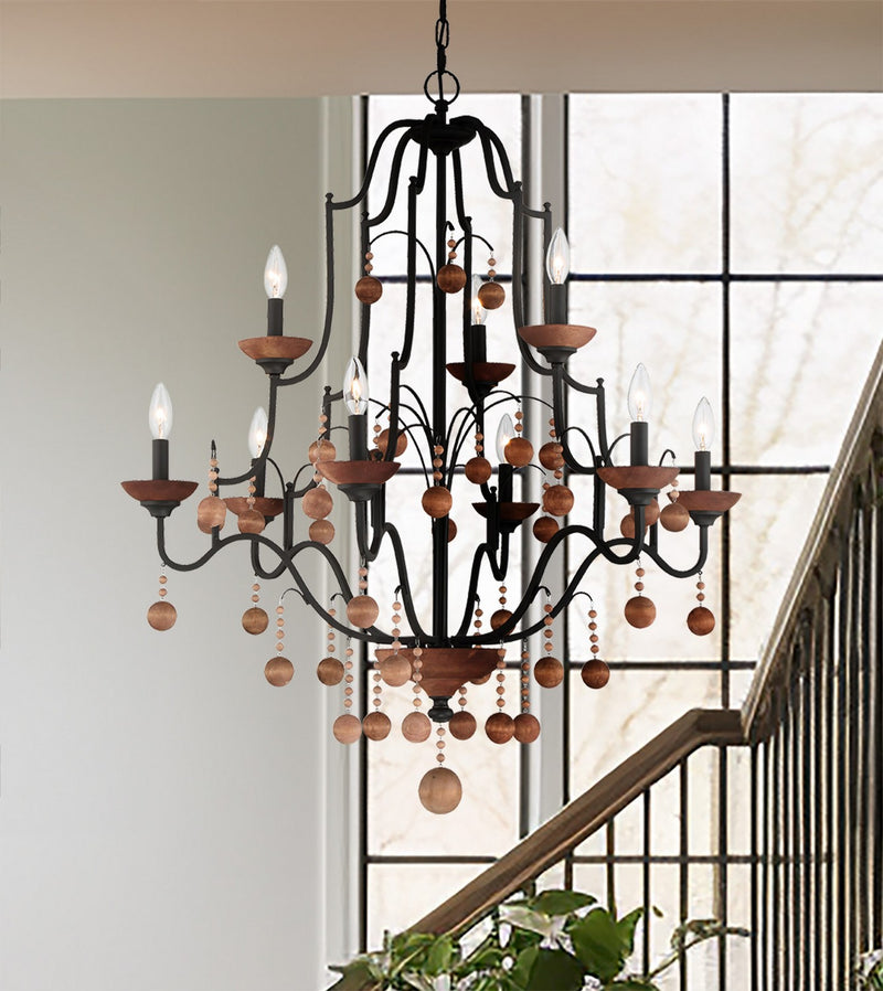 Minka-Lavery - 2669-723 - Nine Light Chandelier - Colonial Charm - Old World Bronze W/Walnut Acce