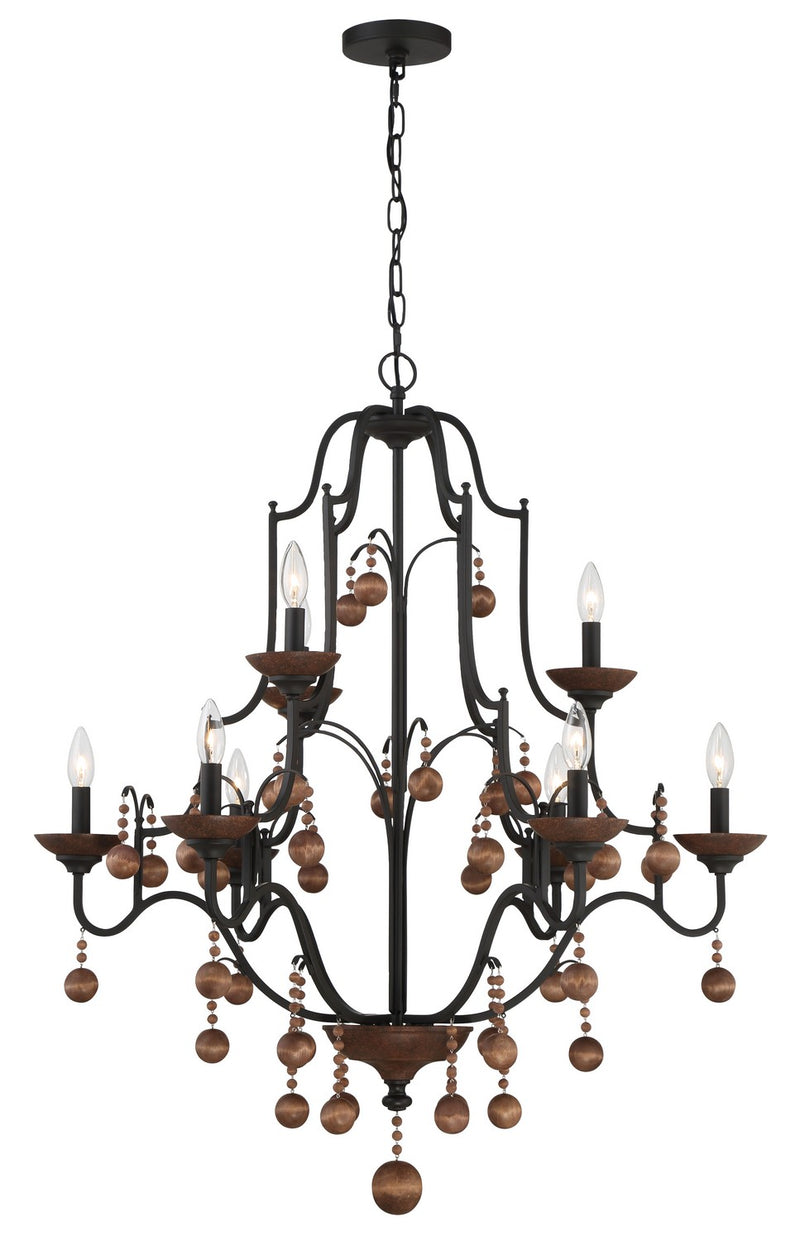 Nine Light Chandelier<br /><span style="color:#4AB0CE;">Entrega: 4-10 dias en USA</span><br /><span style="color:#4AB0CE;font-size:60%;">PREGUNTE POR ENTREGA EN PANAMA</span><br />Collection: Colonial Charm<br />Finish: Old World Bronze w/Walnut