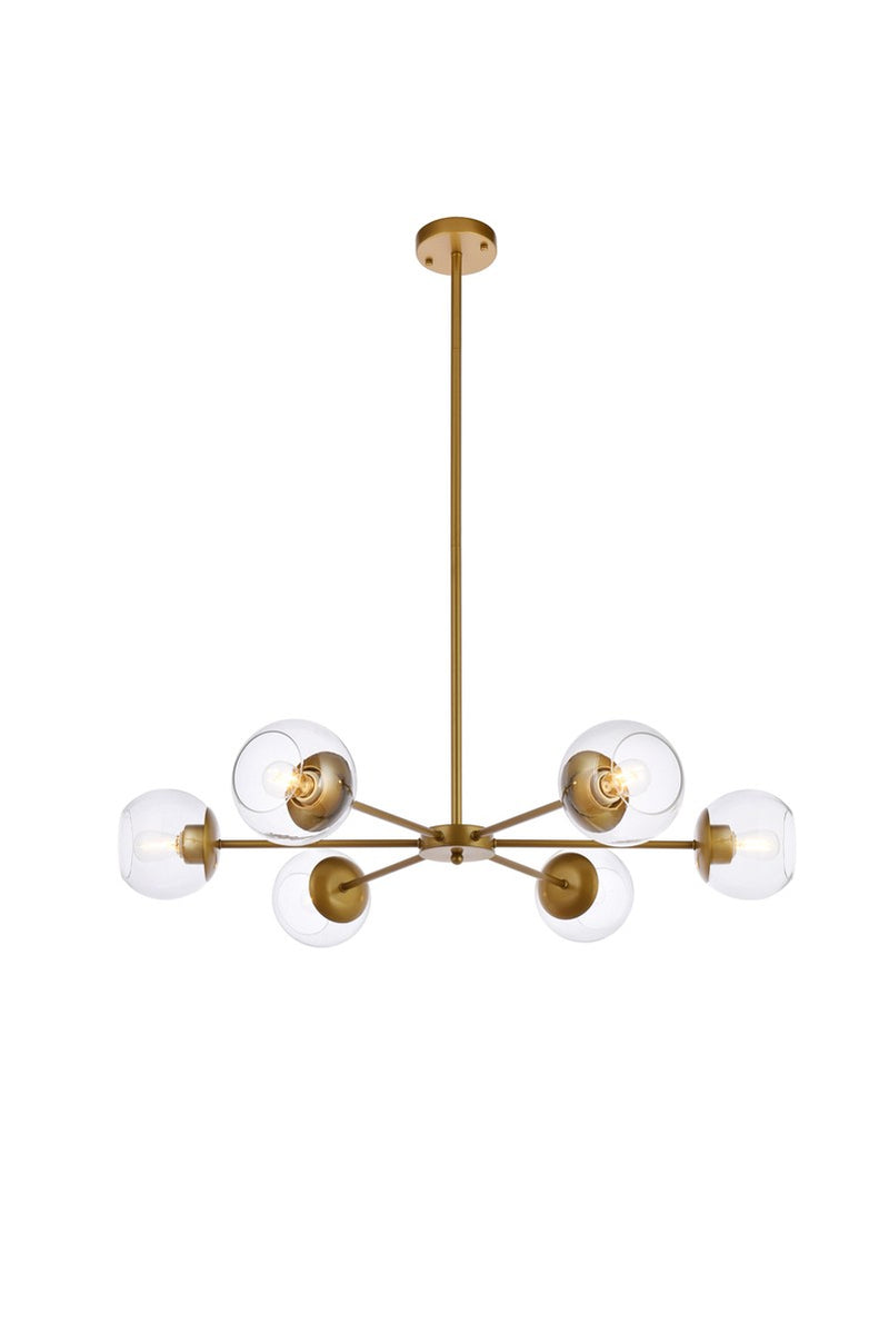 Elegant Lighting - LD642D36BR - Six Light Pendant - Briggs - brass