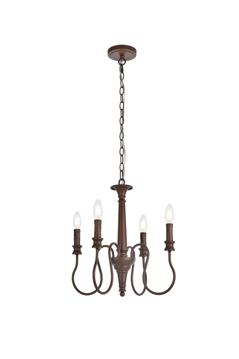 Elegant Lighting - LD7043D17WOK - Four Light Pendant - Flynx - Weathered Oak