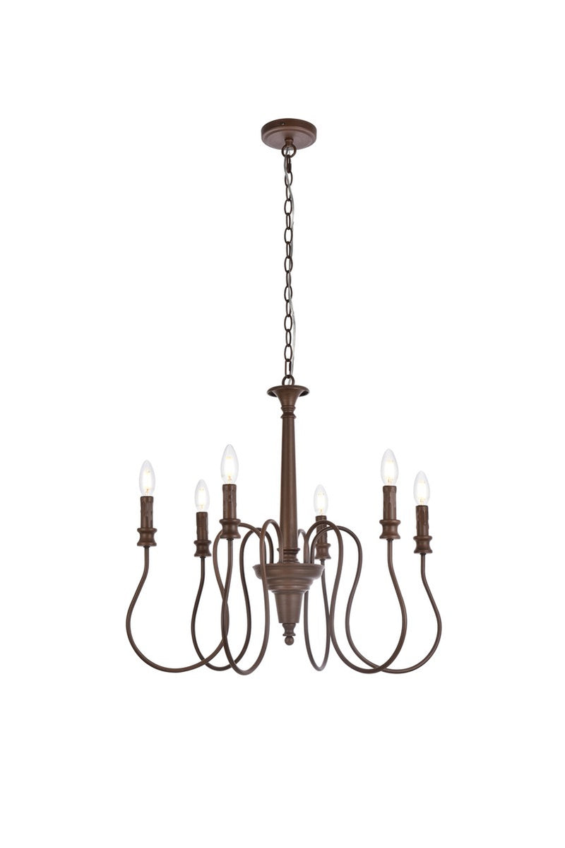 Elegant Lighting - LD7044D26WOK - Six Light Pendant - Flynx - Weathered Oak