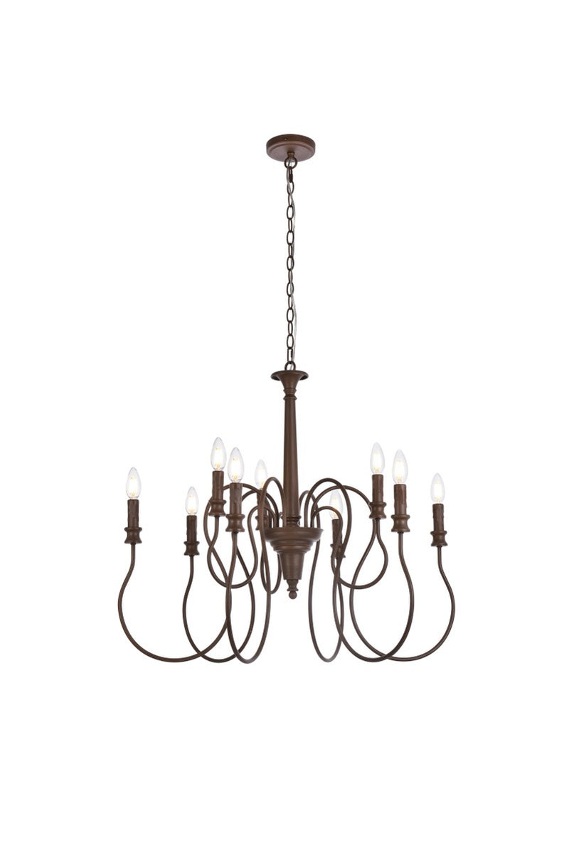 Elegant Lighting - LD7045D30WOK - Nine Light Pendant - Flynx - Weathered Oak