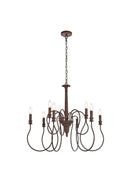 Elegant Lighting - LD7045D30WOK - Nine Light Pendant - Flynx - Weathered Oak