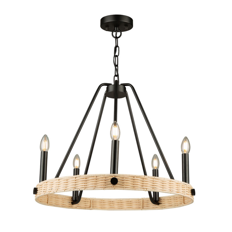 Five Light Chandelier<br /><span style="color:#4AB0CE;">Entrega: 4-10 dias en USA</span><br /><span style="color:#4AB0CE;font-size:60%;">PREGUNTE POR ENTREGA EN PANAMA</span><br />Collection: Perris<br />Finish: Black