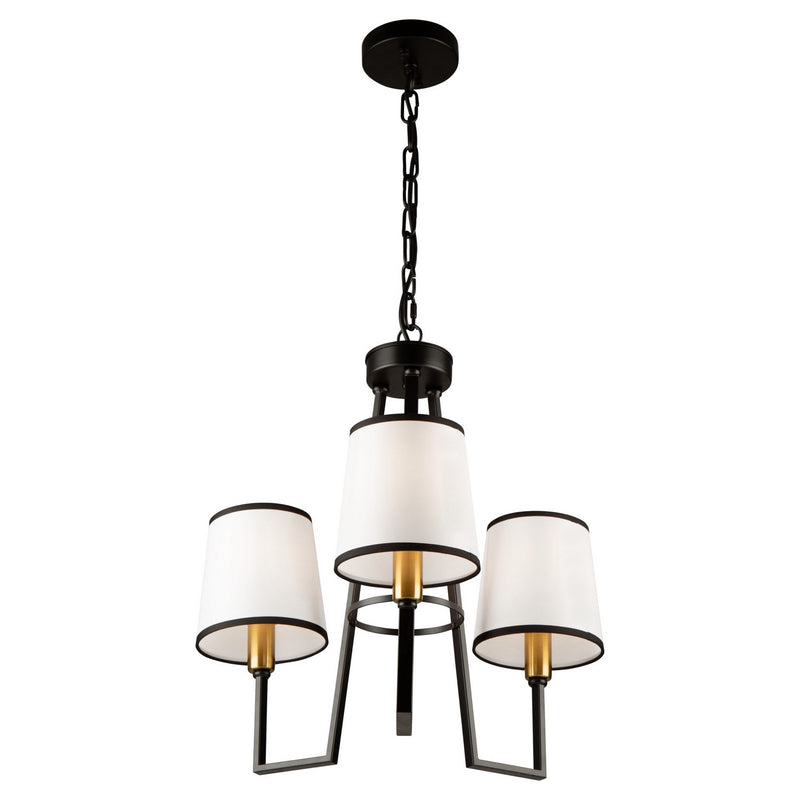 Three Light Chandelier<br /><span style="color:#4AB0CE;">Entrega: 4-10 dias en USA</span><br /><span style="color:#4AB0CE;font-size:60%;">PREGUNTE POR ENTREGA EN PANAMA</span><br />Collection: Coco<br />Finish: Gold, Black