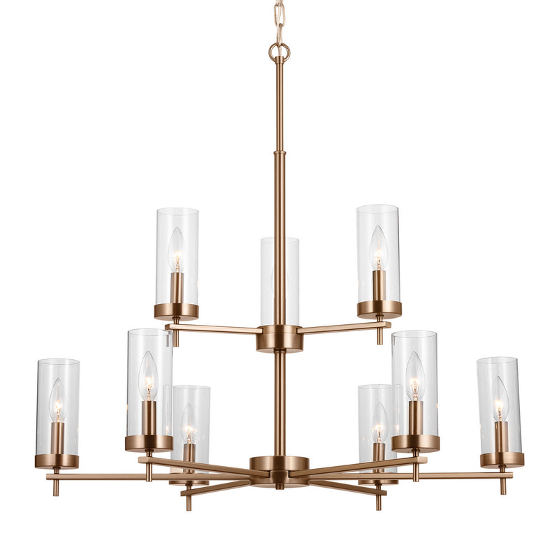 Nine Light Chandelier<br /><span style="color:#4AB0CE;">Entrega: 4-10 dias en USA</span><br /><span style="color:#4AB0CE;font-size:60%;">PREGUNTE POR ENTREGA EN PANAMA</span><br />Collection: Zire<br />Finish: Satin Brass