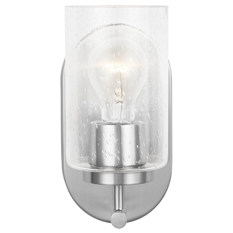 One Light Wall / Bath Sconce<br /><span style="color:#4AB0CE;">Entrega: 4-10 dias en USA</span><br /><span style="color:#4AB0CE;font-size:60%;">PREGUNTE POR ENTREGA EN PANAMA</span><br />Collection: Oslo<br />Finish: Brushed Nickel