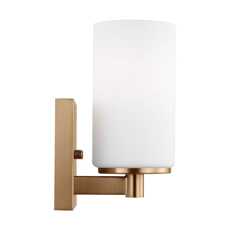 One Light Wall / Bath Sconce<br /><span style="color:#4AB0CE;">Entrega: 8-9 semanas en USA</span><br /><span style="color:#4AB0CE;font-size:60%;">PREGUNTE POR ENTREGA EN PANAMA</span><br />Collection: Hettinger<br />Finish: Satin Brass
