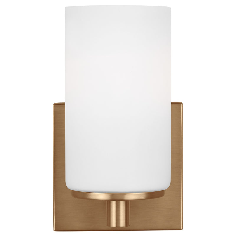 One Light Wall / Bath Sconce<br /><span style="color:#4AB0CE;">Entrega: 8-9 semanas en USA</span><br /><span style="color:#4AB0CE;font-size:60%;">PREGUNTE POR ENTREGA EN PANAMA</span><br />Collection: Hettinger<br />Finish: Satin Brass