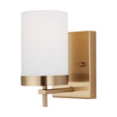 One Light Wall / Bath Sconce<br /><span style="color:#4AB0CE;">Entrega: 13-14 semanas en USA</span><br /><span style="color:#4AB0CE;font-size:60%;">PREGUNTE POR ENTREGA EN PANAMA</span><br />Collection: Zire<br />Finish: Satin Brass