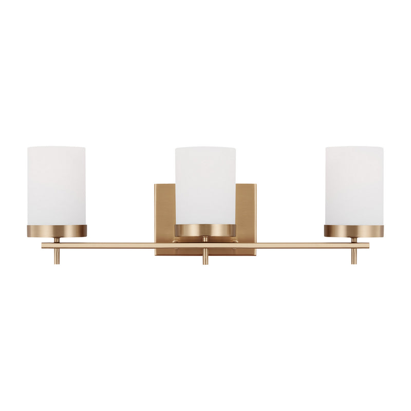 Three Light Bath<br /><span style="color:#4AB0CE;">Entrega: 4-10 dias en USA</span><br /><span style="color:#4AB0CE;font-size:60%;">PREGUNTE POR ENTREGA EN PANAMA</span><br />Collection: Zire<br />Finish: Satin Brass