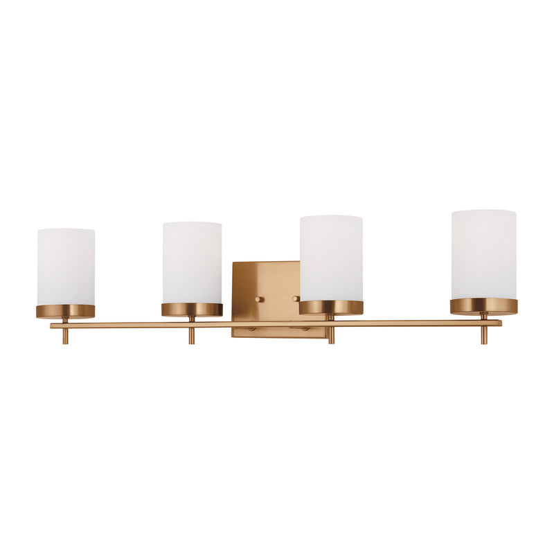 Four Light Bath<br /><span style="color:#4AB0CE;">Entrega: 4-10 dias en USA</span><br /><span style="color:#4AB0CE;font-size:60%;">PREGUNTE POR ENTREGA EN PANAMA</span><br />Collection: Zire<br />Finish: Satin Brass