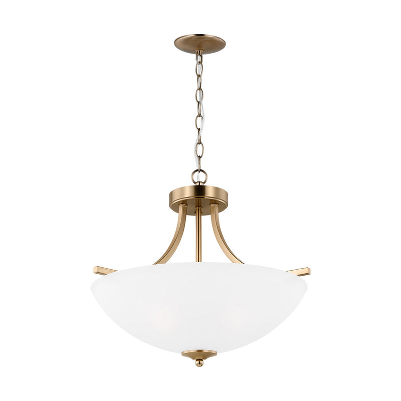 Three Light Semi-Flush Convertible Pendant<br /><span style="color:#4AB0CE;">Entrega: 4-10 dias en USA</span><br /><span style="color:#4AB0CE;font-size:60%;">PREGUNTE POR ENTREGA EN PANAMA</span><br />Collection: Geary<br />Finish: Satin Brass