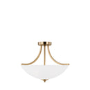 Three Light Semi-Flush Convertible Pendant<br /><span style="color:#4AB0CE;">Entrega: 2-3 semanas en USA</span><br /><span style="color:#4AB0CE;font-size:60%;">PREGUNTE POR ENTREGA EN PANAMA</span><br />Collection: Geary<br />Finish: Satin Brass